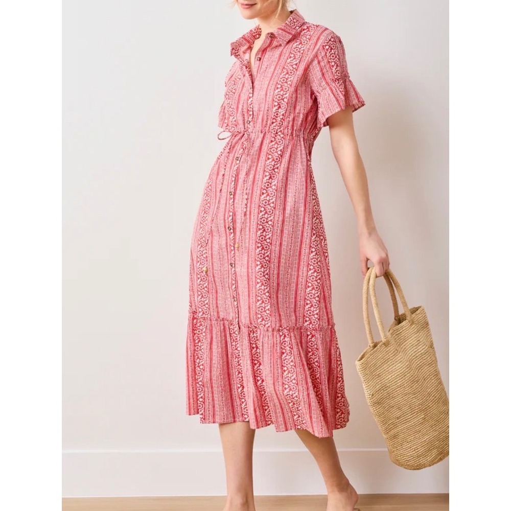 Printfresh x Pencil & Paper Co Red White Block Print Organic Cotton Midi Dress M - Picture 1 of 12